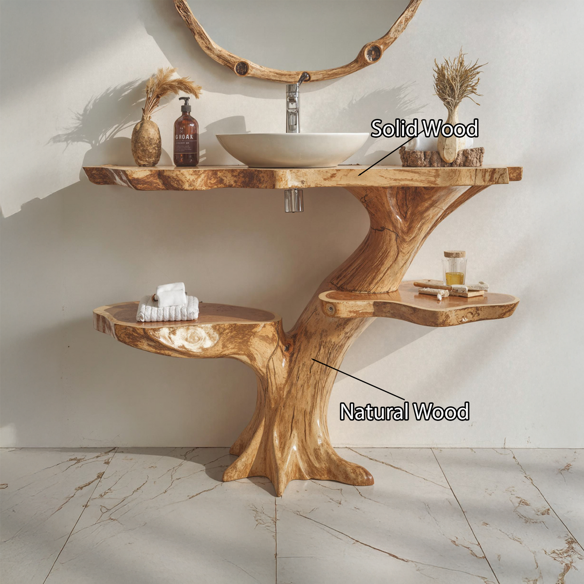 Live Edge Wood Floating Bathroom Vanity Counter Shelf
