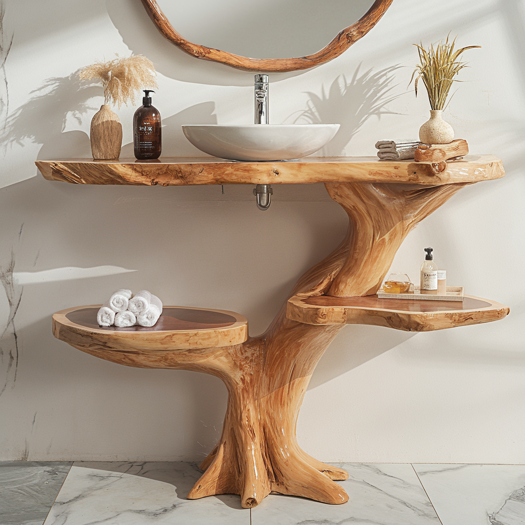 Live Edge Wood Floating Bathroom Vanity Counter Shelf