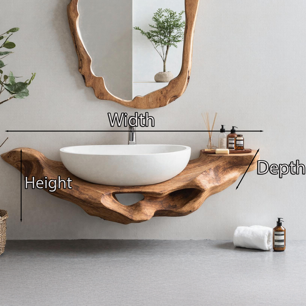 Low-Profile Live Edge Floating Vanity Shelf for Small Bathrooms
