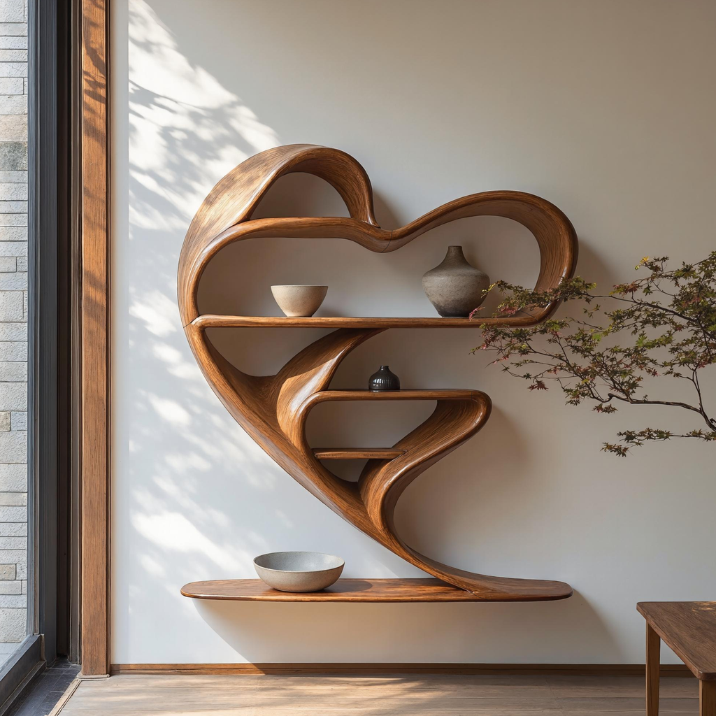 Floating Live Edge Wall Bookcase with Knots, 30 to 41 in Wide
