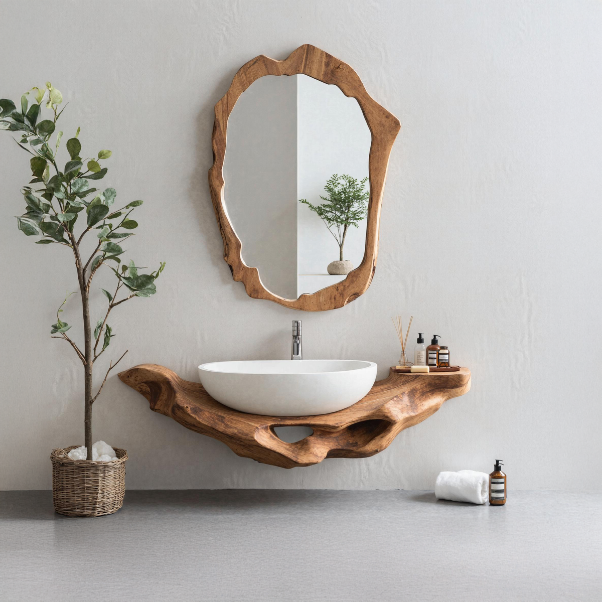Slim 8 Inch Live Edge Wall Shelf Vanity for Vessel Sink, 16 to 39 In