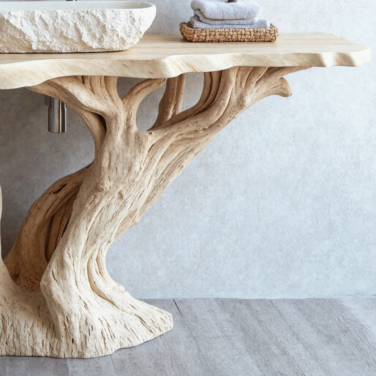 Reclaimed Wood Live Edge Bathroom Vanity Top, Natural Finish