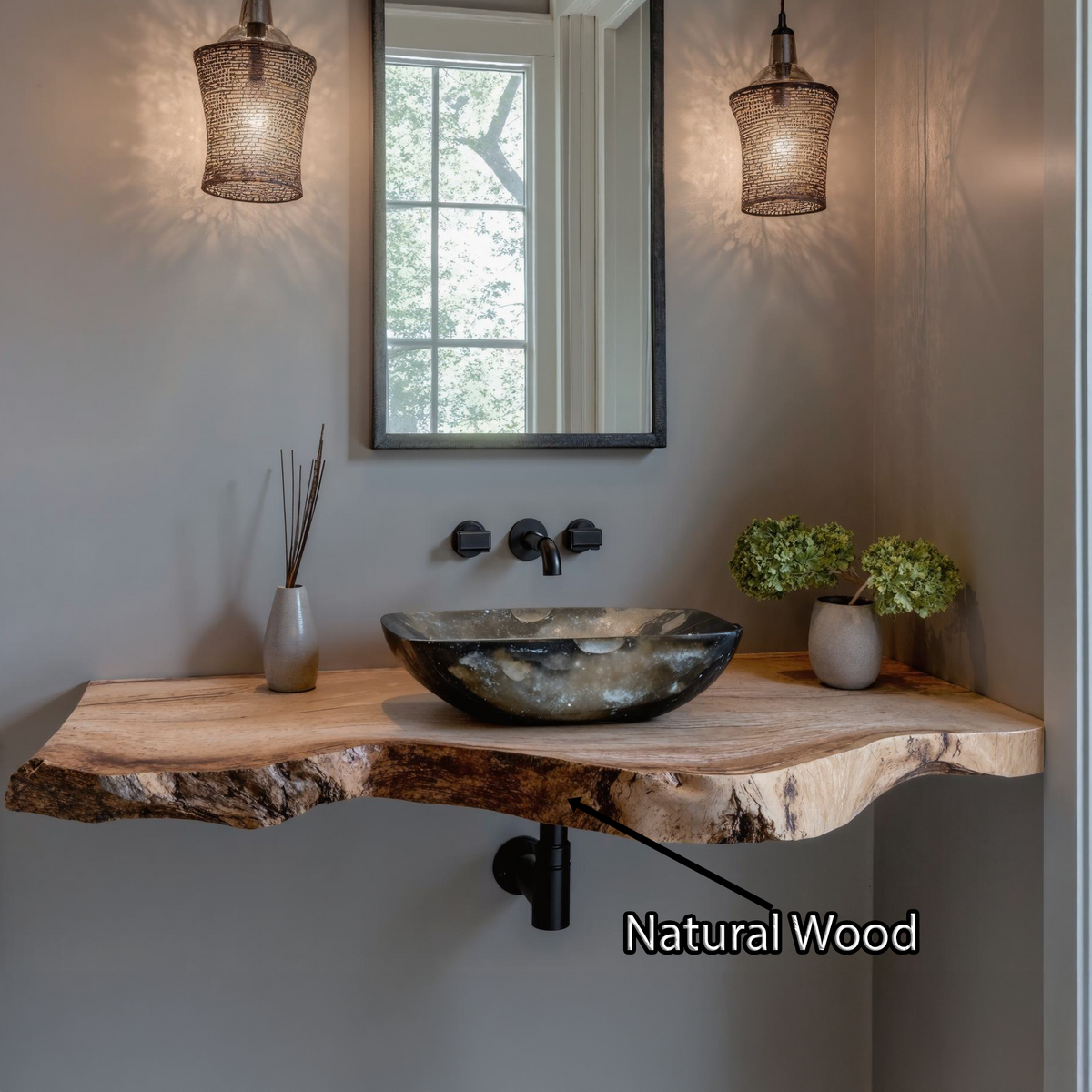 Rustic Floating Wood Vanity Shelf With Knots And Grain, 20-43 Inch