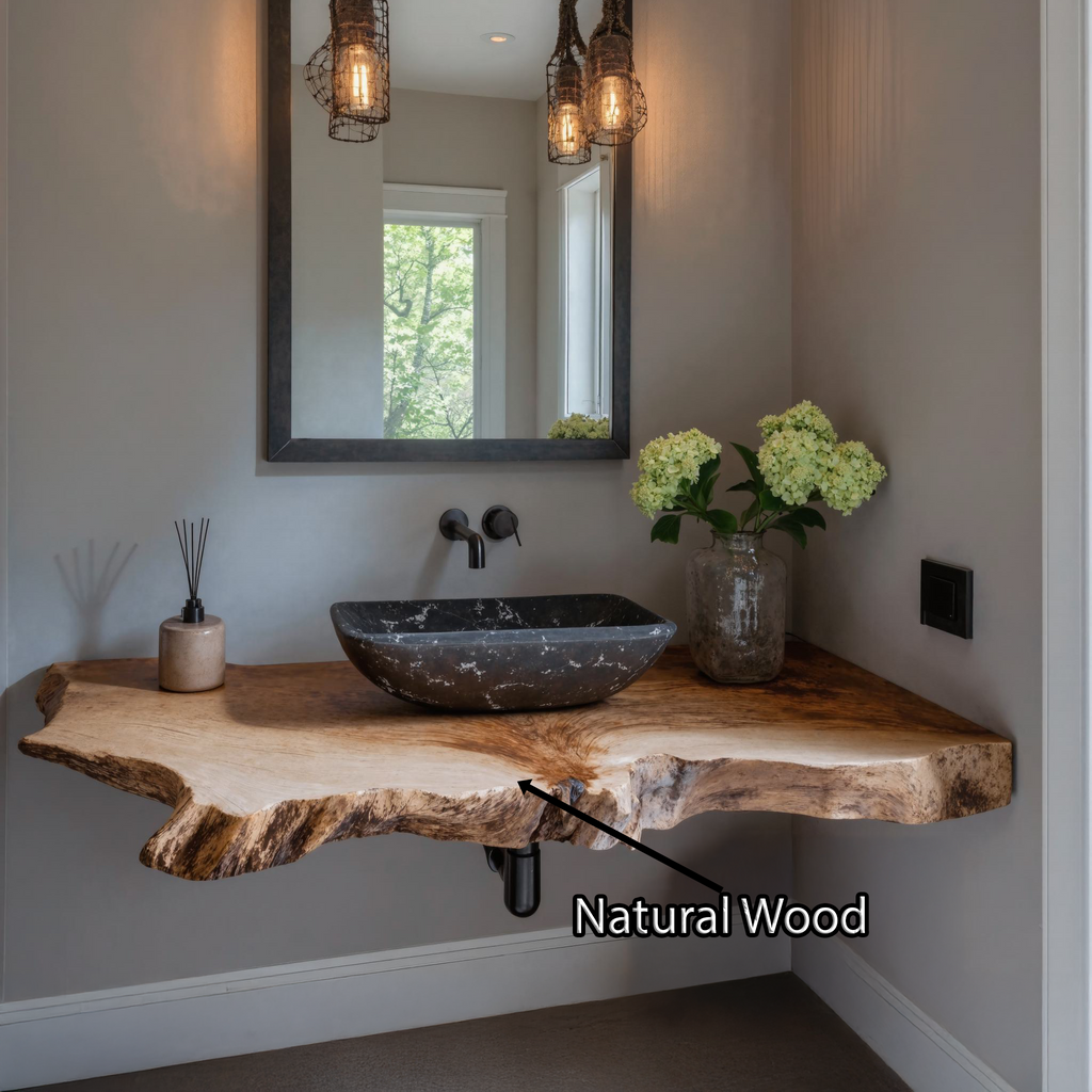 Farmhouse Natural Wood Vanity Countertop Shelf, No Sink, 20-43 Inch