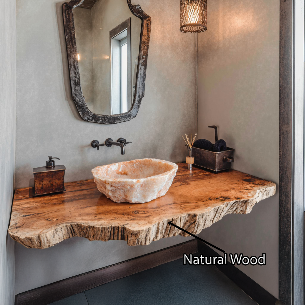 Rustic Single Wood Bathroom Countertop Shelf, No Sink, 20 To 43 In