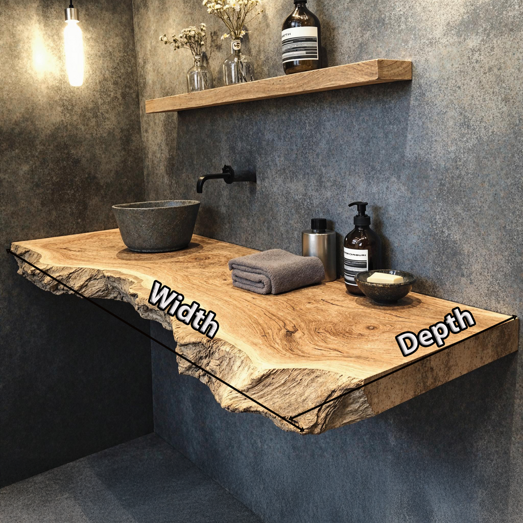 Single Wooden Floating Vanity Countertop Shelf, 20 To 43 Inch