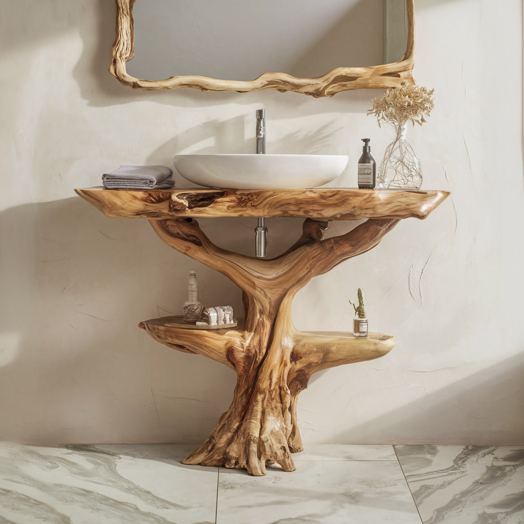 Reclaimed Wood Live Edge Bathroom Vanity in Farmhouse Style