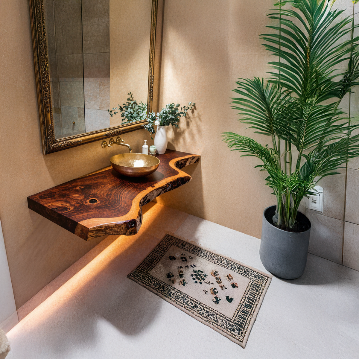 Wooden Floating Bathroom Vanity Shelf, Modern Rustic Sink Top