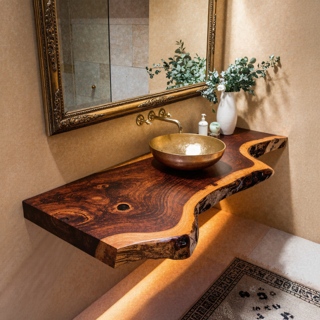 Wooden Floating Bathroom Vanity Shelf, Modern Rustic Sink Top