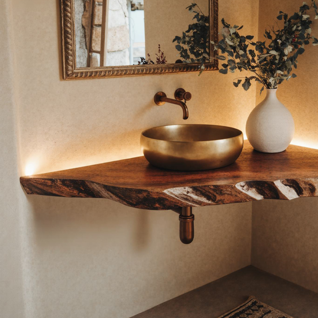 Handcrafted Corner Bathroom Wooden Shelf