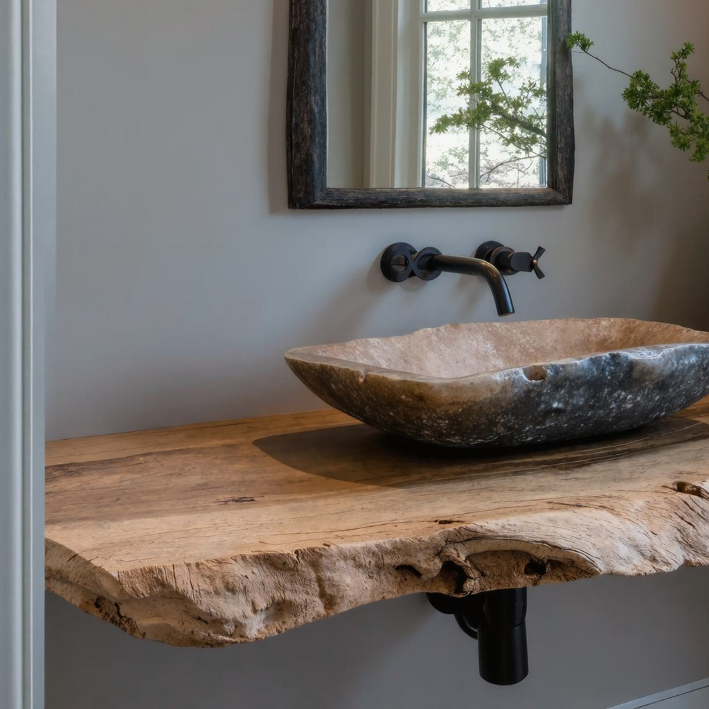 Rustic Floating Vanity Slab Shelf For Bathrooms, 2 Inch Thick
