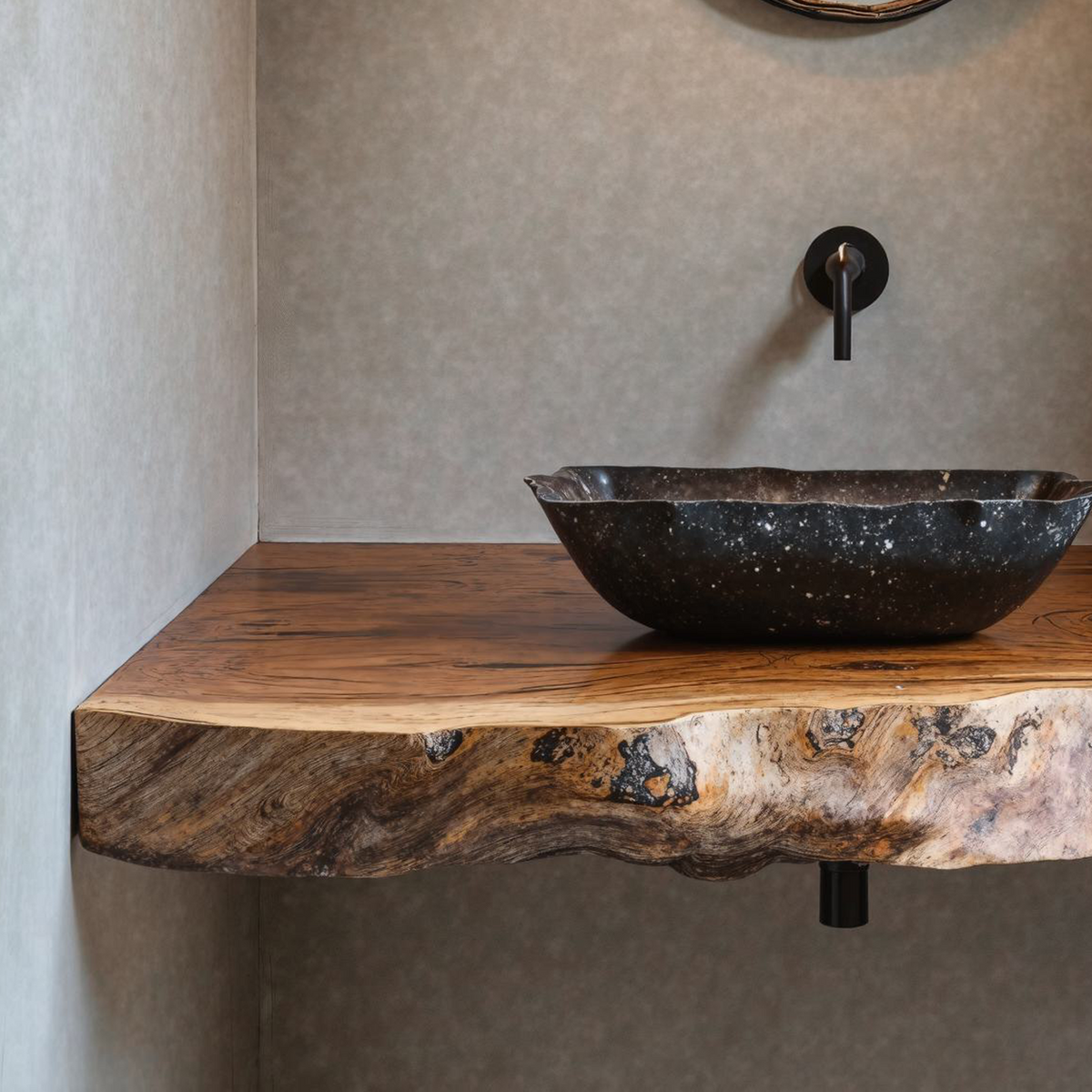 Made To Size Rustic Wood Vanity Shelf, Sink Not Included, 20-43 In