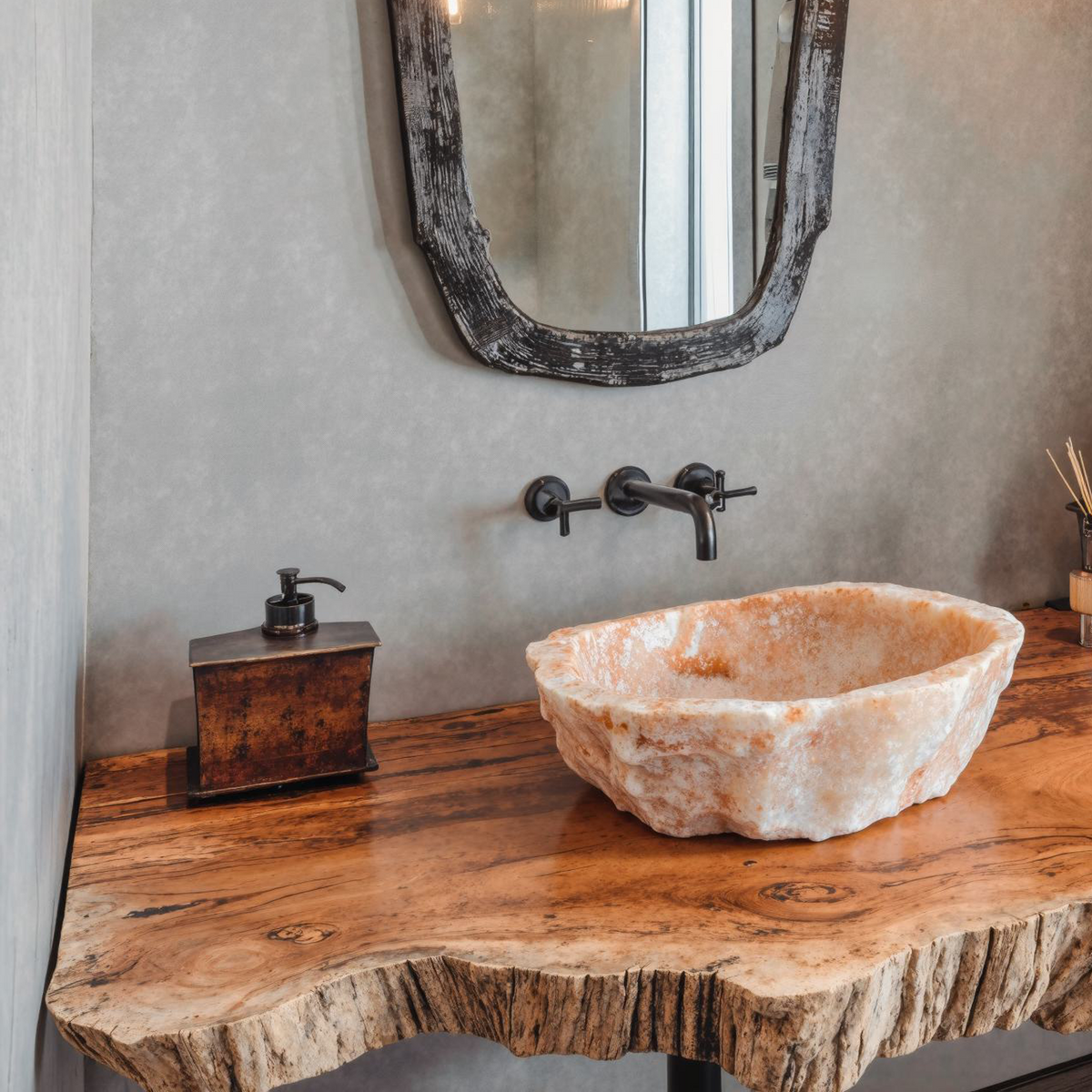 Rustic Single Wood Bathroom Countertop Shelf, No Sink, 20 To 43 In