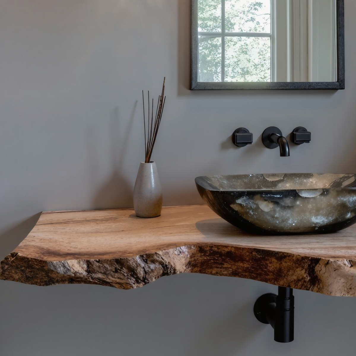 Rustic Floating Wood Vanity Shelf With Knots And Grain, 20-43 Inch