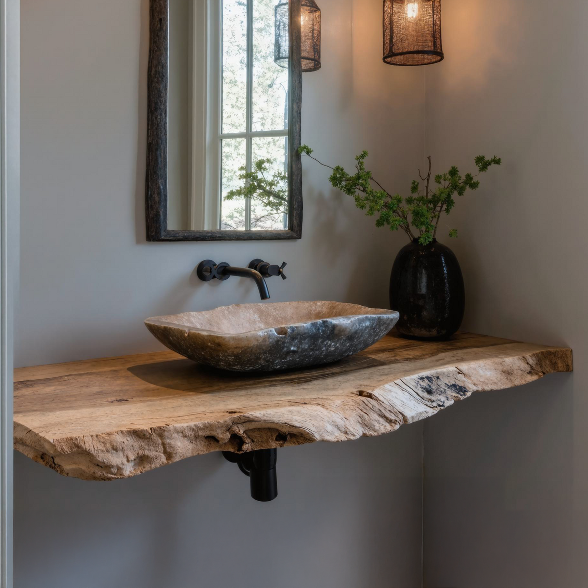Rustic Floating Vanity Slab Shelf For Bathrooms, 2 Inch Thick