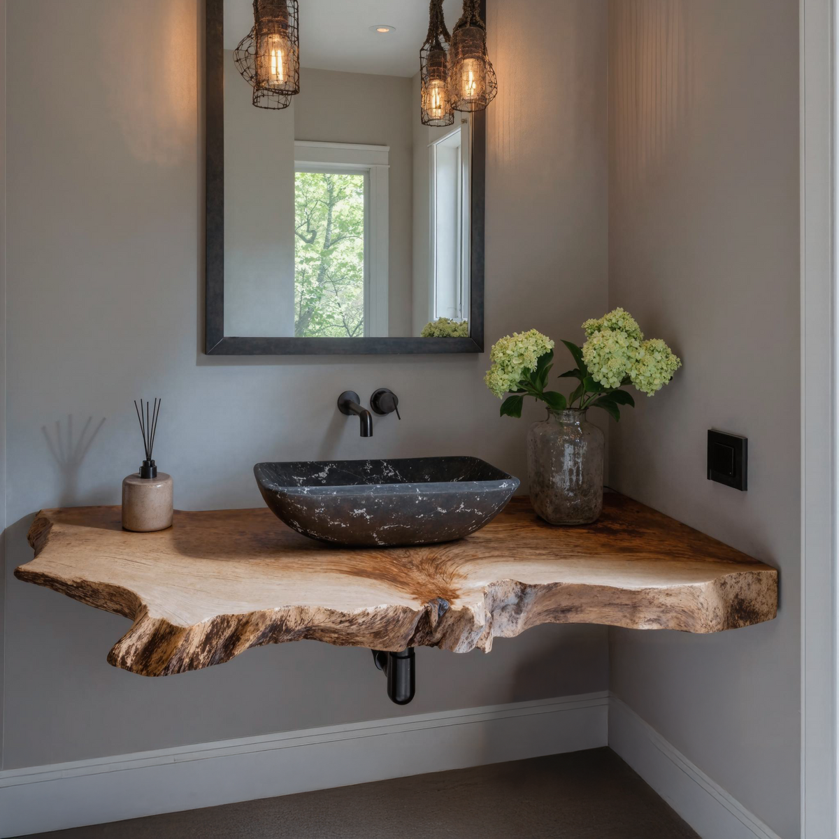 Farmhouse Natural Wood Vanity Countertop Shelf, No Sink, 20-43 Inch