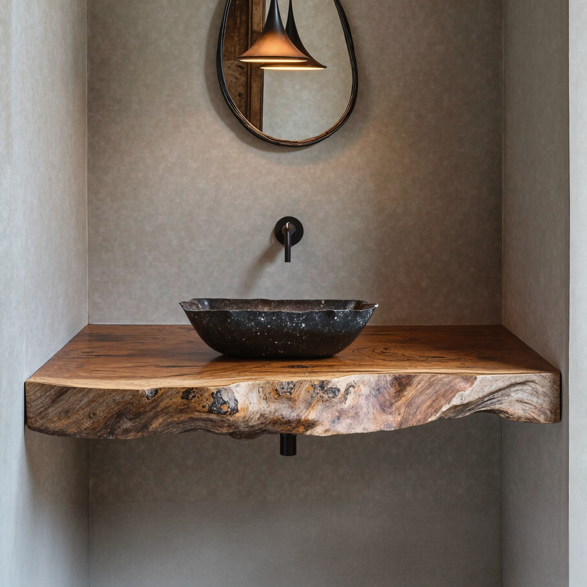 Made To Size Rustic Wood Vanity Shelf, Sink Not Included, 20-43 In