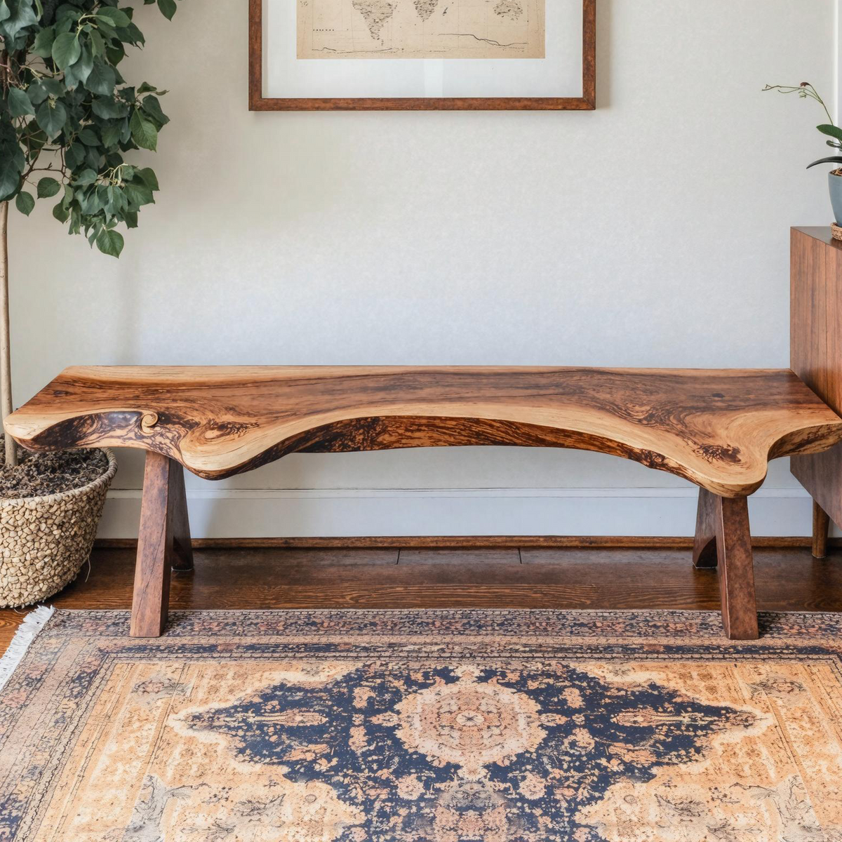 Handcrafted Wood Bench, Rustic Living Room and Foyer Seat
