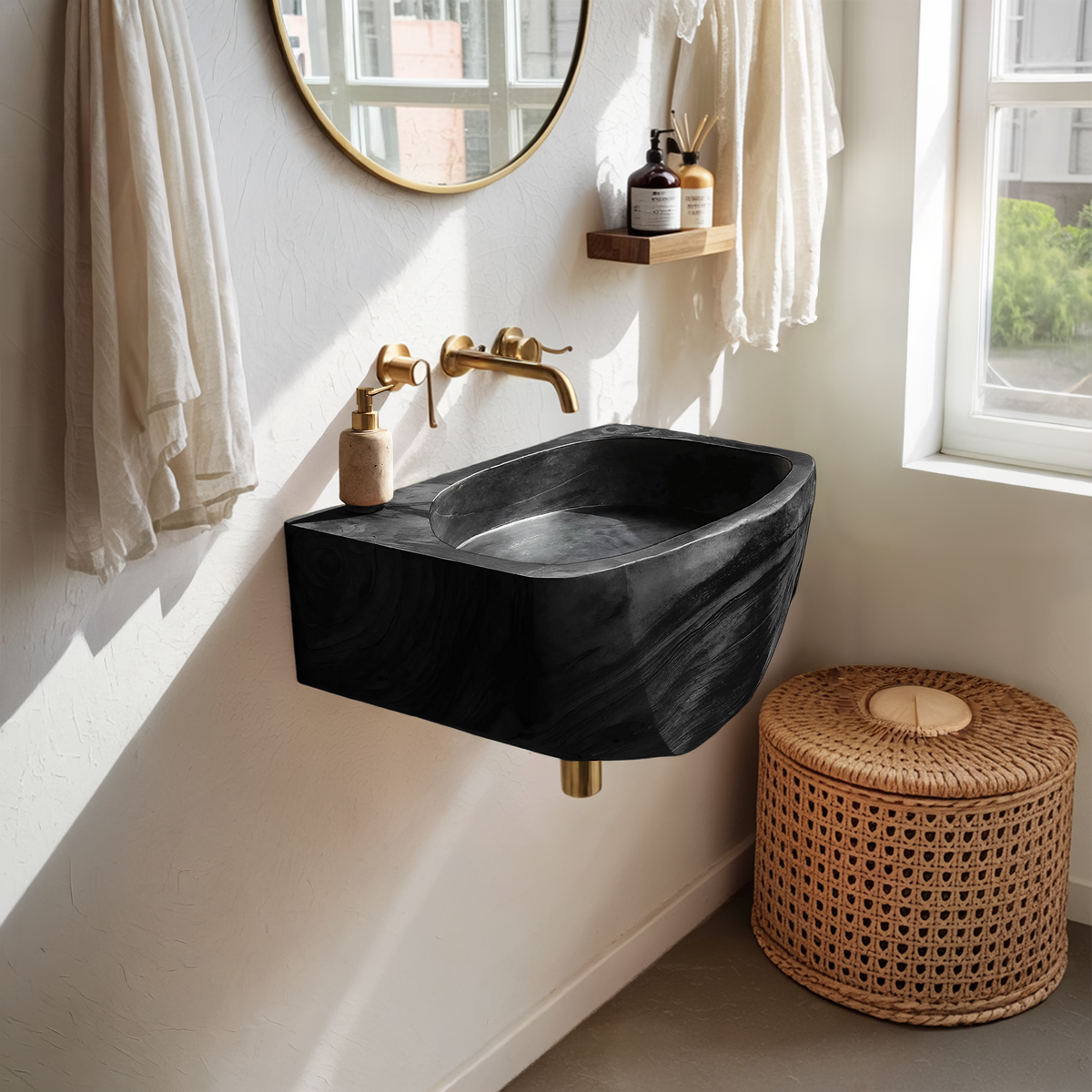 Wood Vessel Sink, Minimalist Solid Wood Bathroom Basin
