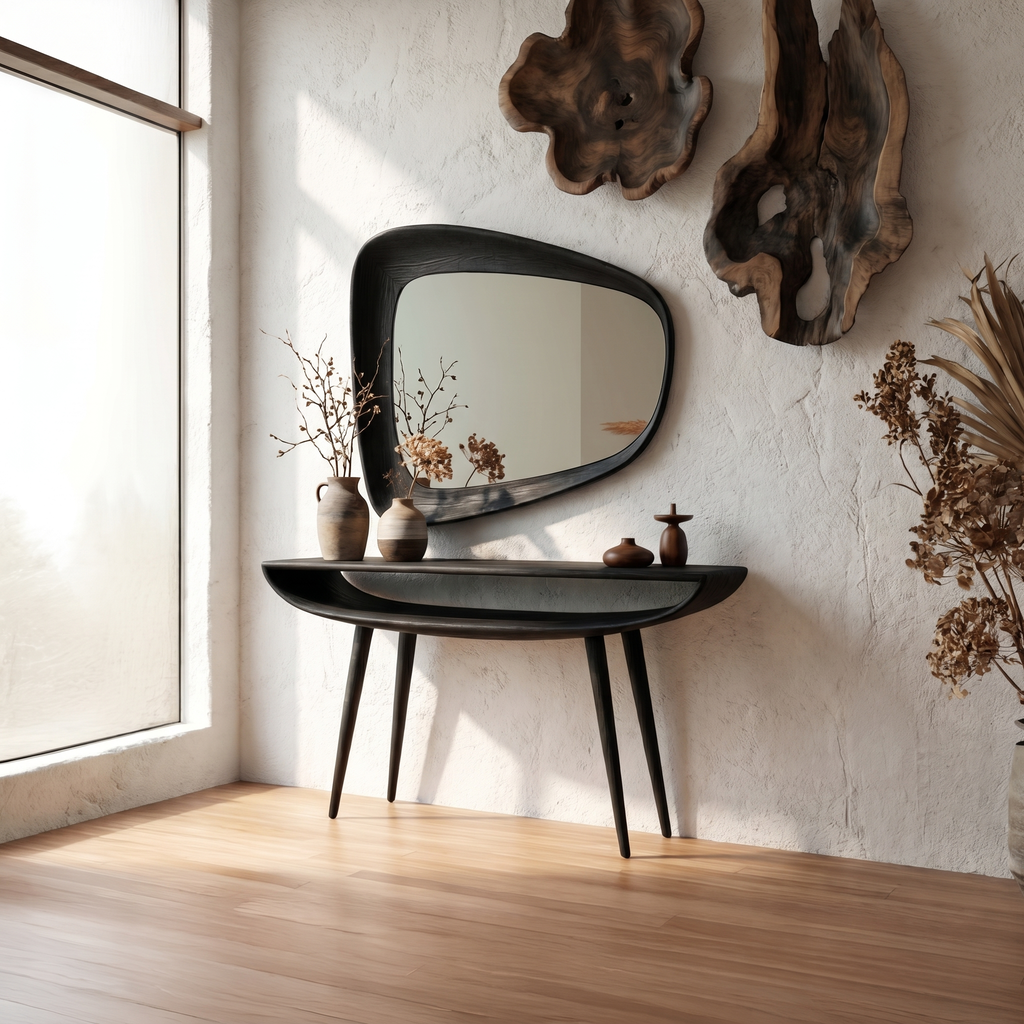 Curved Console Table, Mid Century Solid Wood Entryway Table