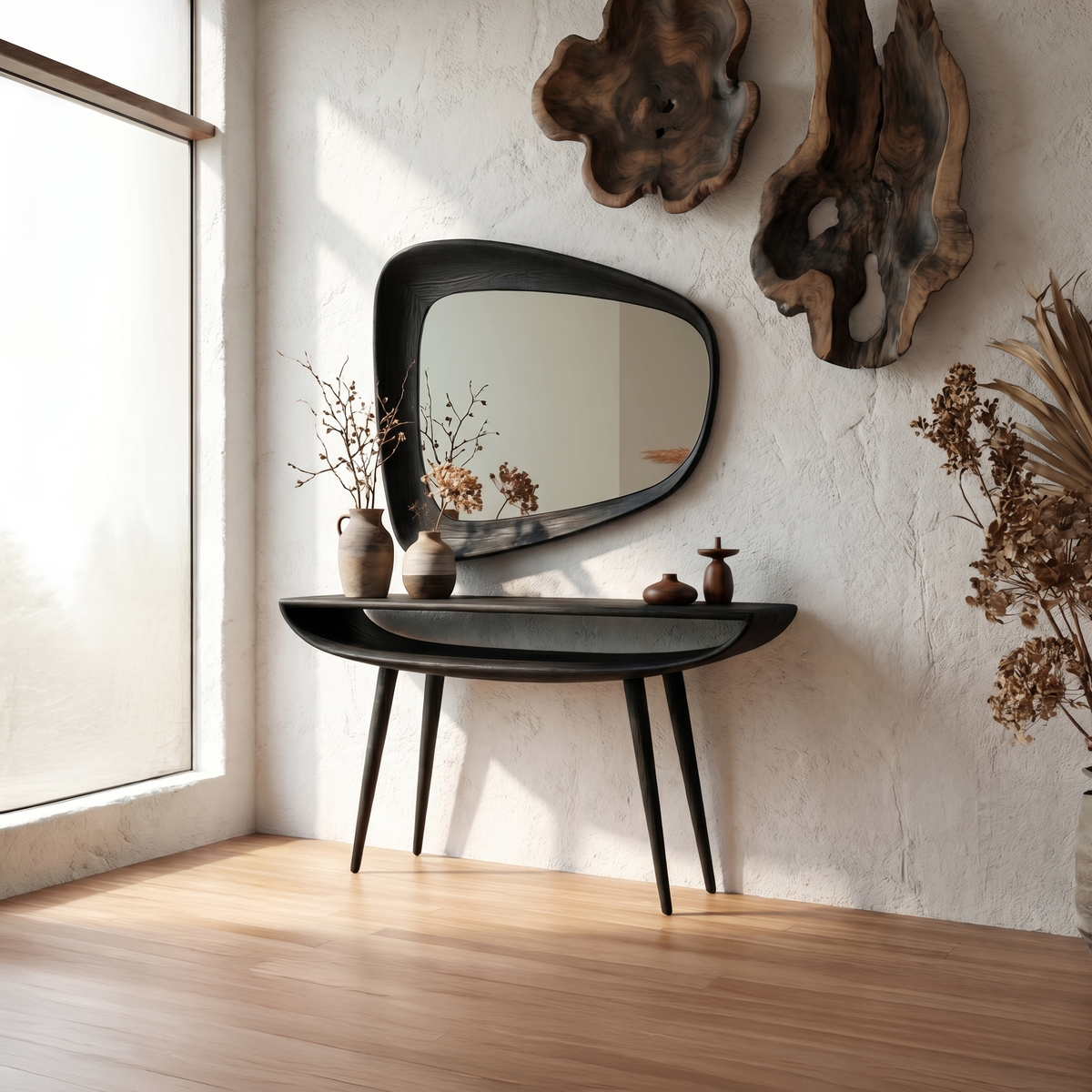Curved Console Table, Mid Century Solid Wood Entryway Table