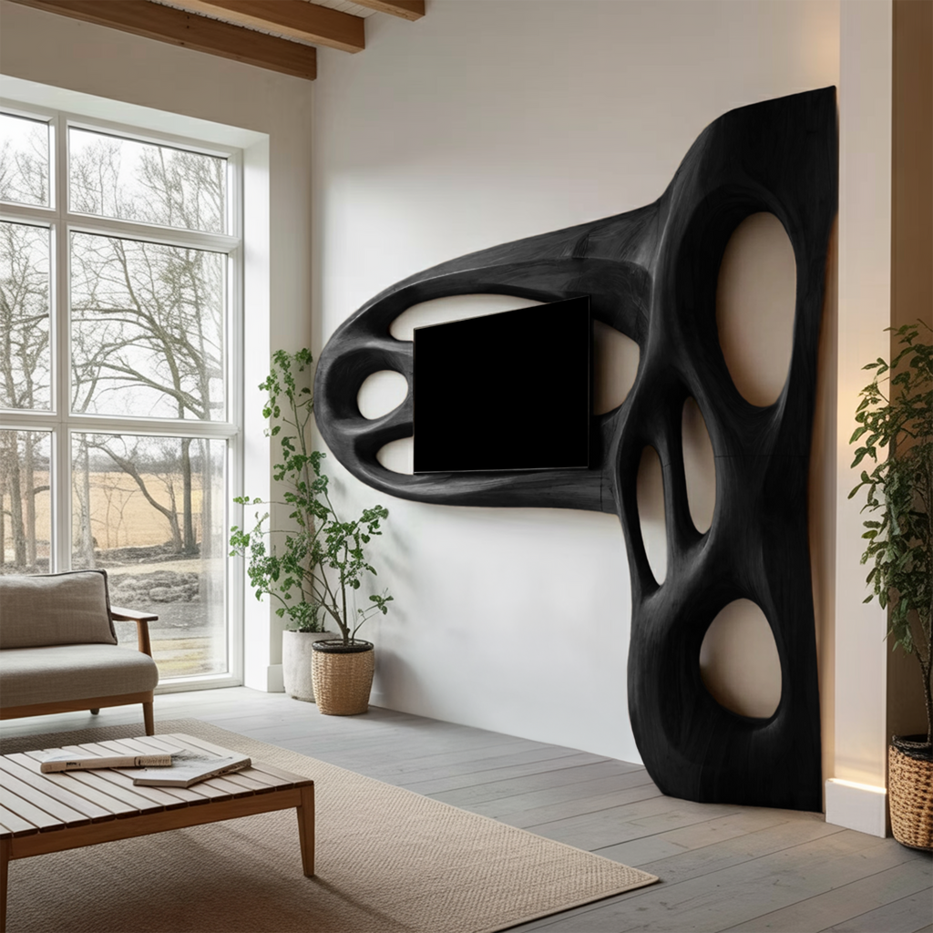 Sculpted Wooden TV Wall Surround Frame, 80 Or 86 Inch Wide