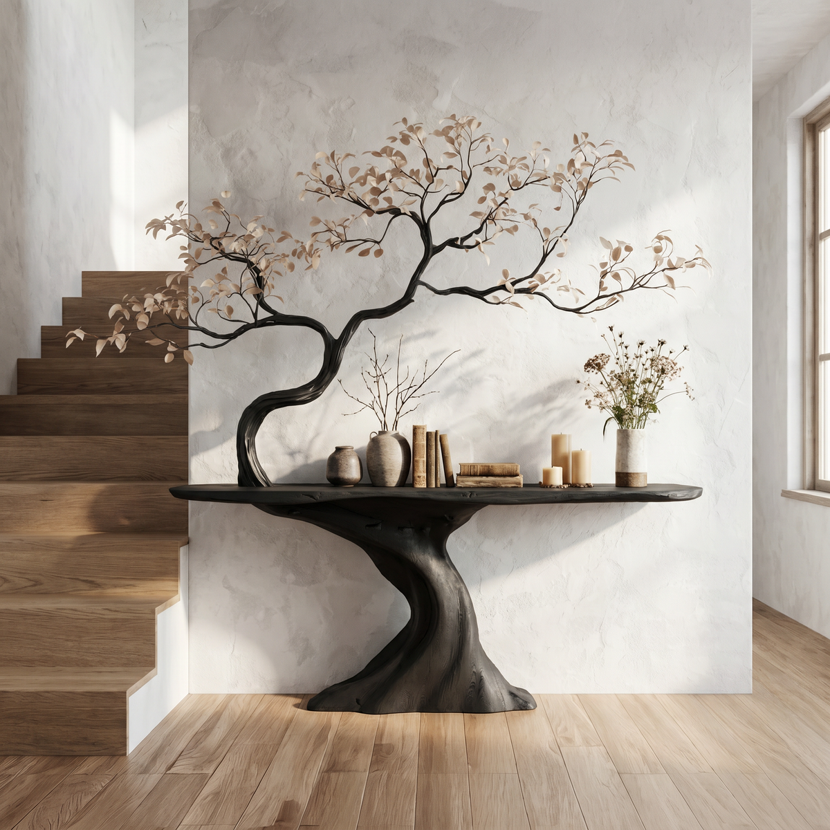 Tree Console Table, Mid Century Live Edge Entryway Table