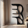 Tall Open Curved Art Bookshelf In Solid Wood, 71 to 86 Inch High