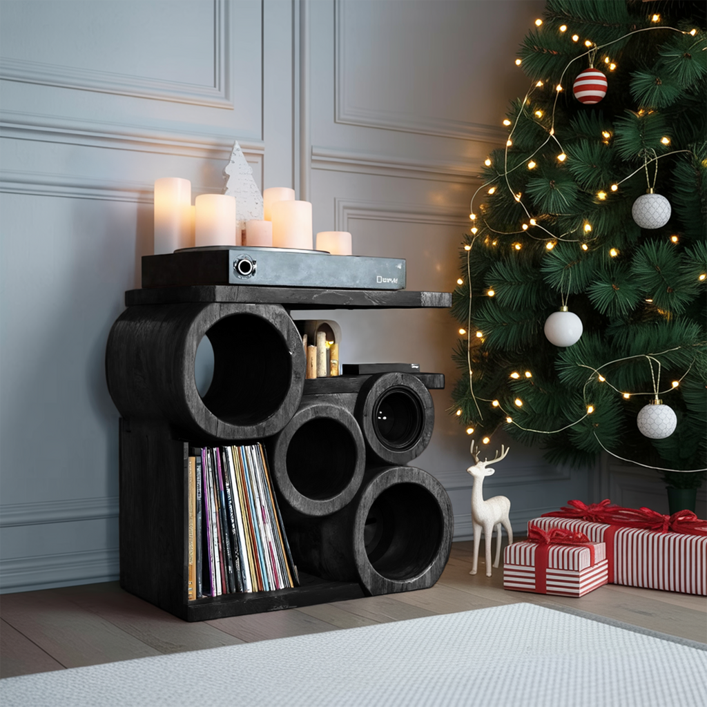 Farmhouse Solid Wood Record Stand, Handcrafted Vinyl Storage Organizer Rack, Music Lover Christmas Gift for Cozy Living Room