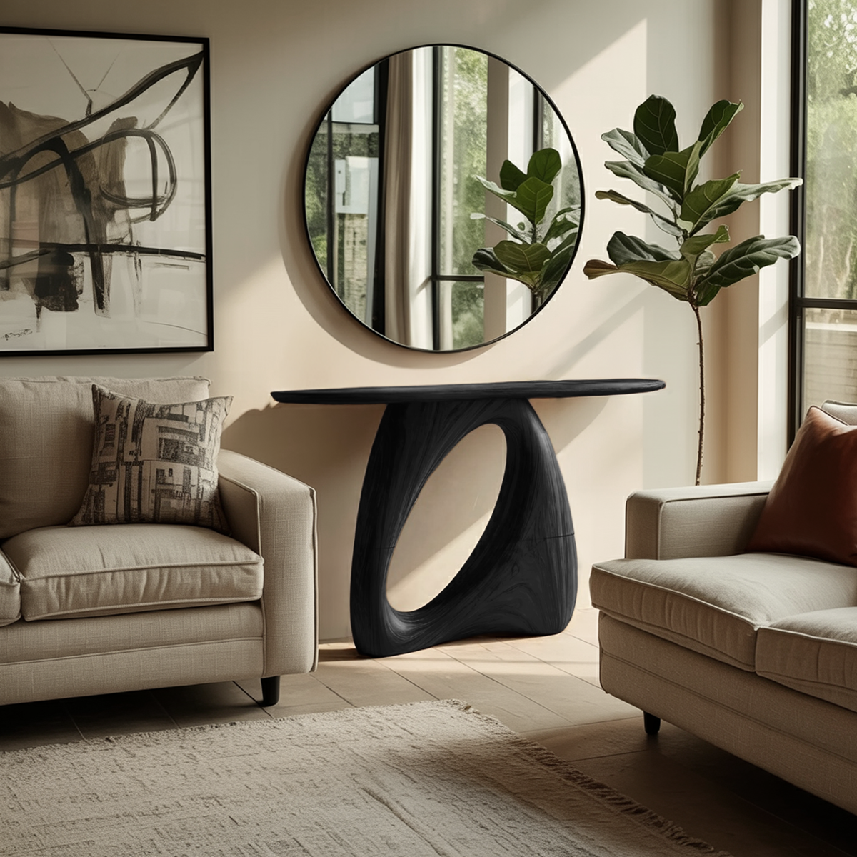 Mid Century Live Edge Wood Console Table