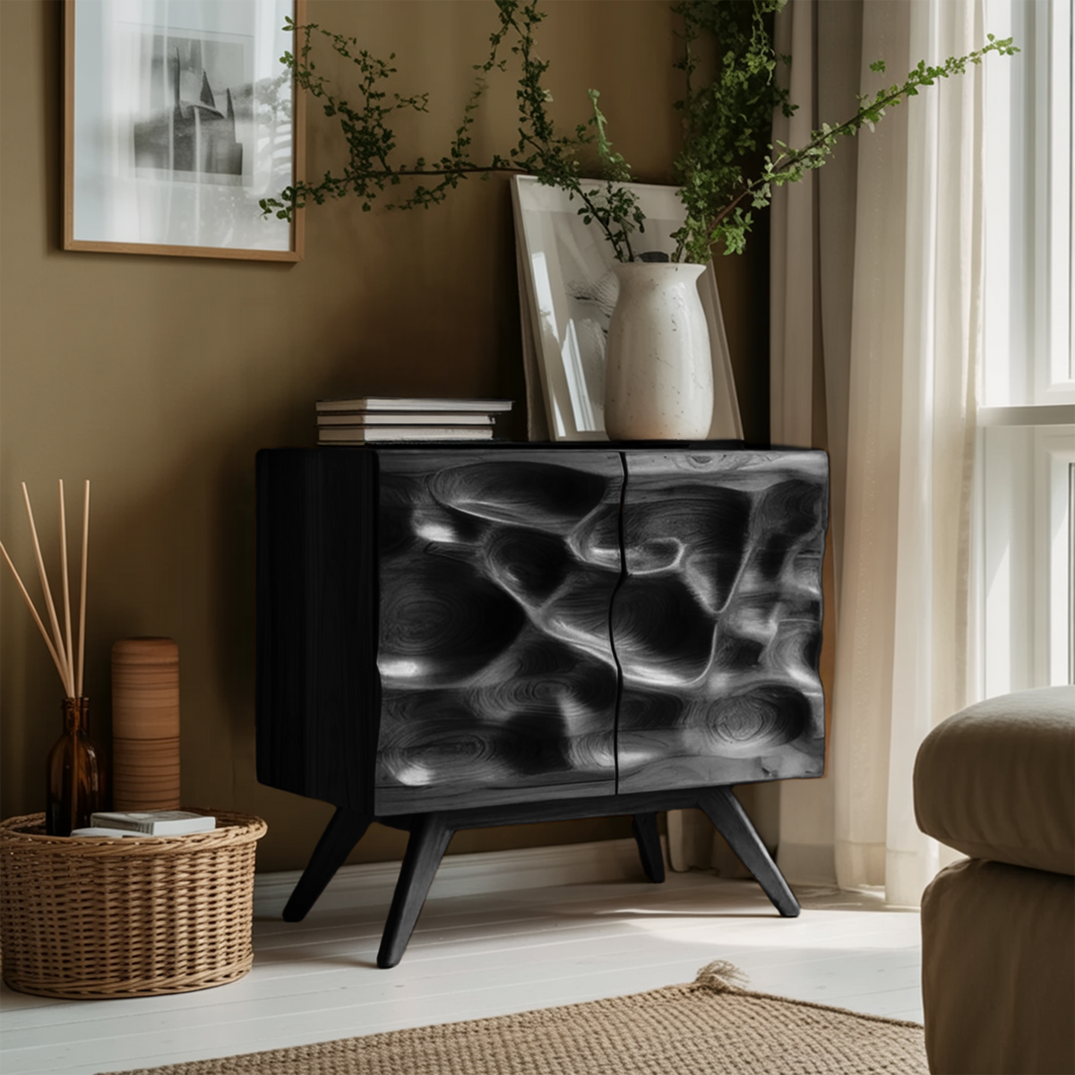 Contemporary Sculptural Storage Dresser For Living Room