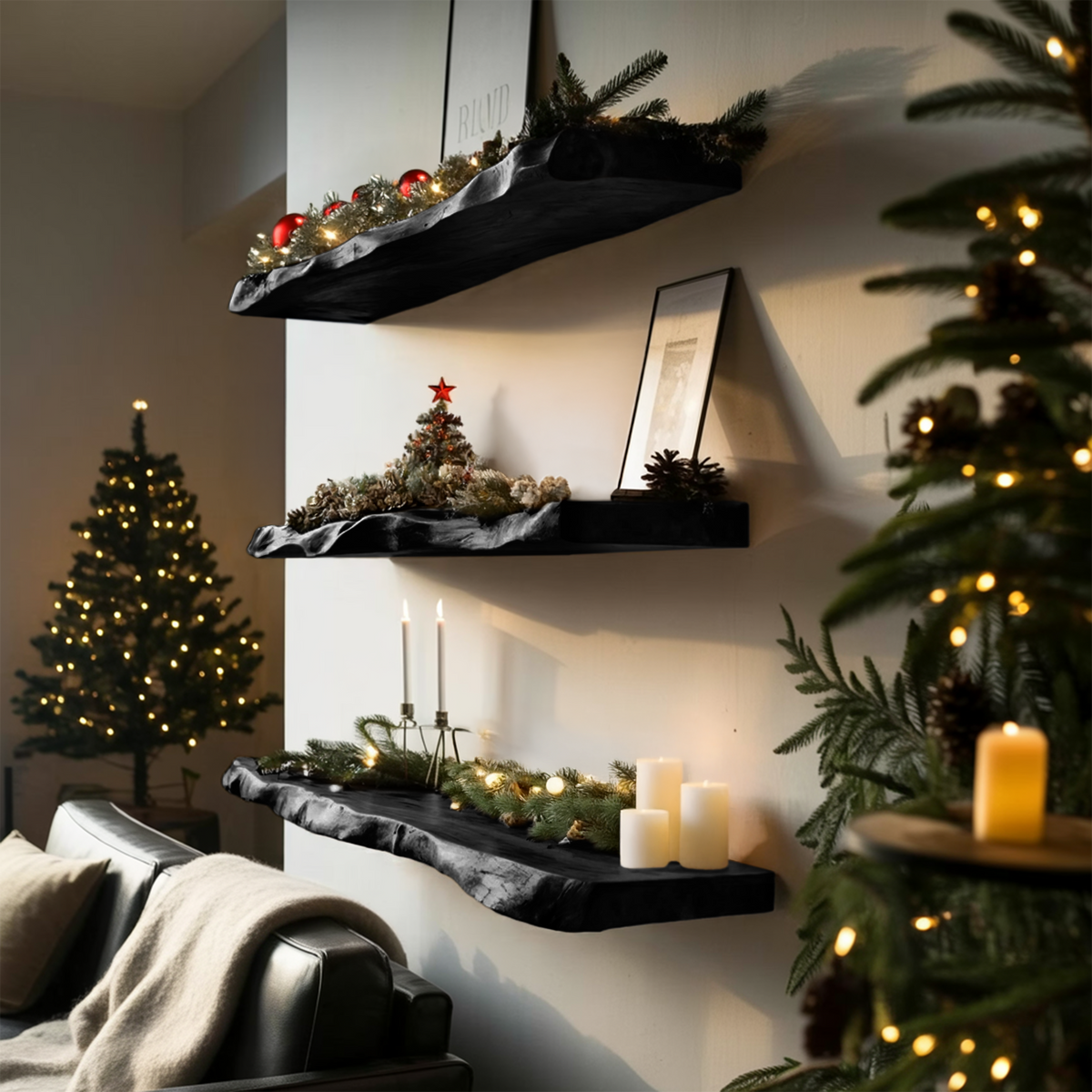Mid Century Live Edge Floating Shelf For Holiday Bedroom Decoration