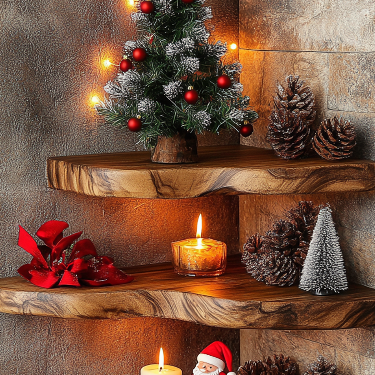 Small Rustic Wood Corner Shelf For Christmas Ornaments, 10 To 24 Inch