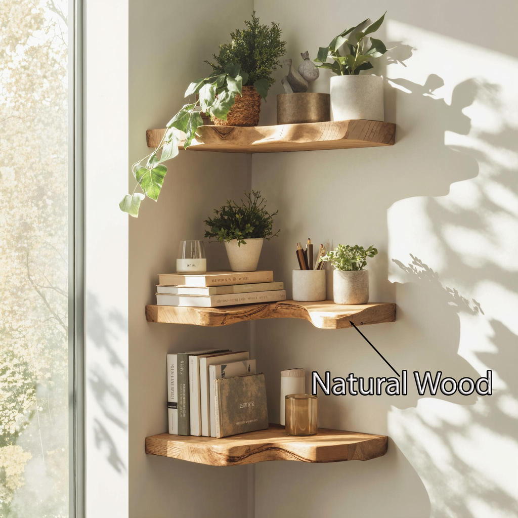 Farmhouse Live Edge Floating Corner Shelf Bedroom Decor