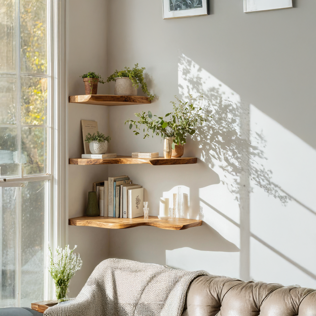 Handcrafted Corner Bookshelf Indoor Design Ideas