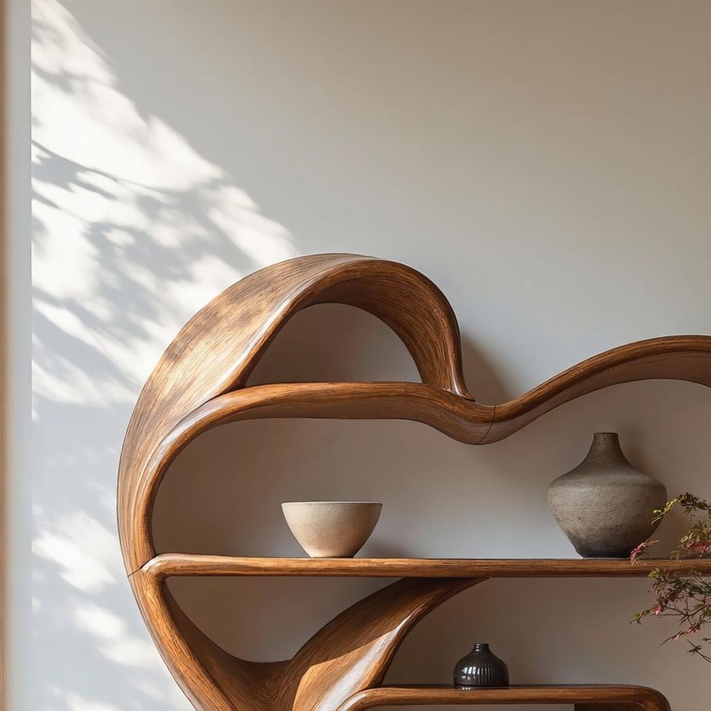 Floating Live Edge Wall Bookcase with Knots, 30 to 41 in Wide
