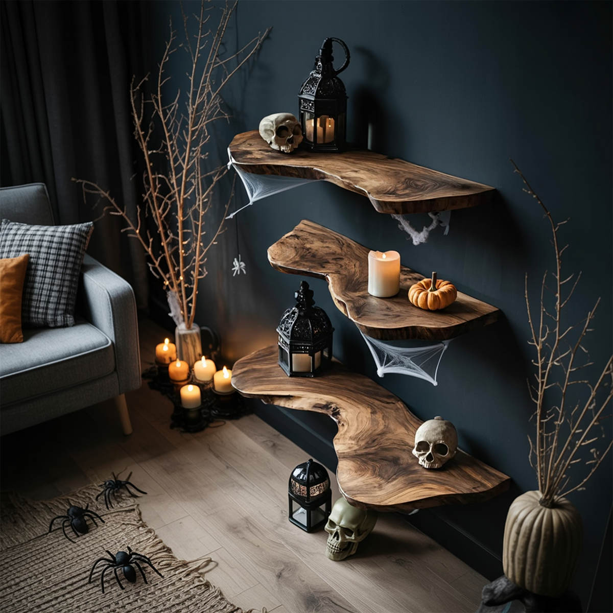 Handcrafted Live Edge Floating Shelf For Furniture Decor Halloween Inspiration