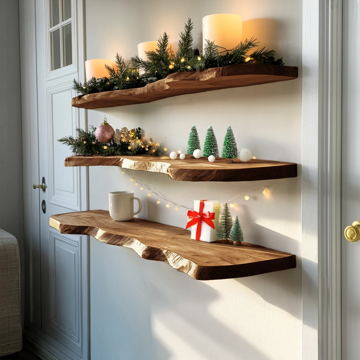 Farmhouse Solid Wood Floating Shelf For Christmas Bedroom Wall Decor