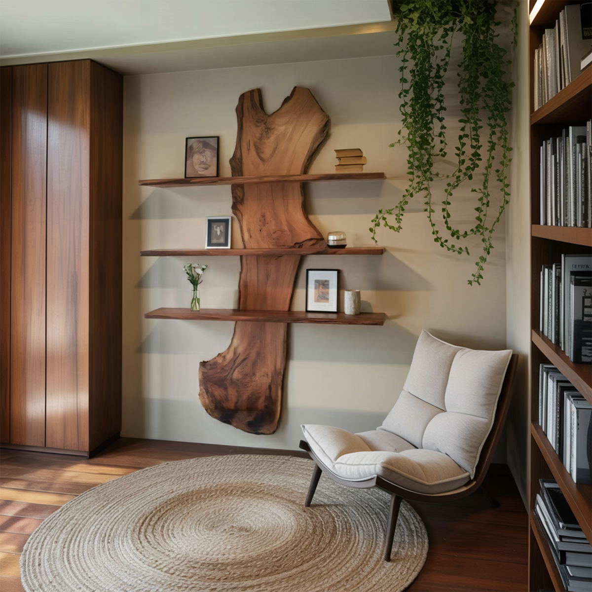 Rustic Live Edge Wall Shelf For Modern Living Room And Entryway