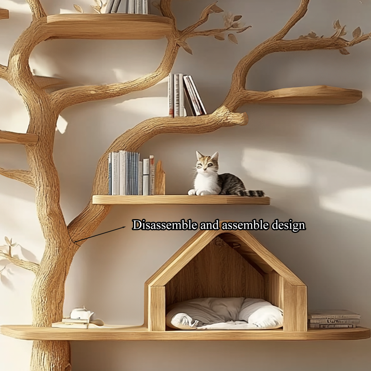 Large Wood Cat Tree, 80 Inch Natural Branch Climbing Tower
