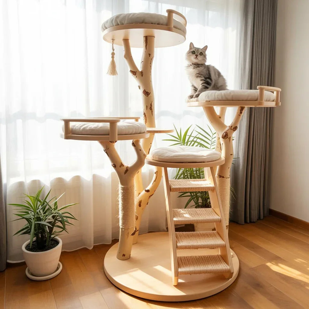 Rustic Solid Wood Cat Tree