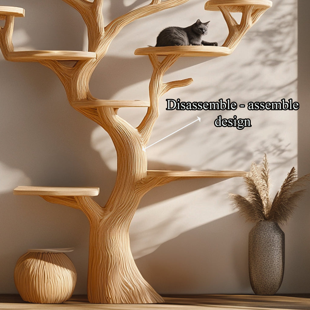 Solid Wood Cat Tree, Rustic Branch Tower for Living Room Corners