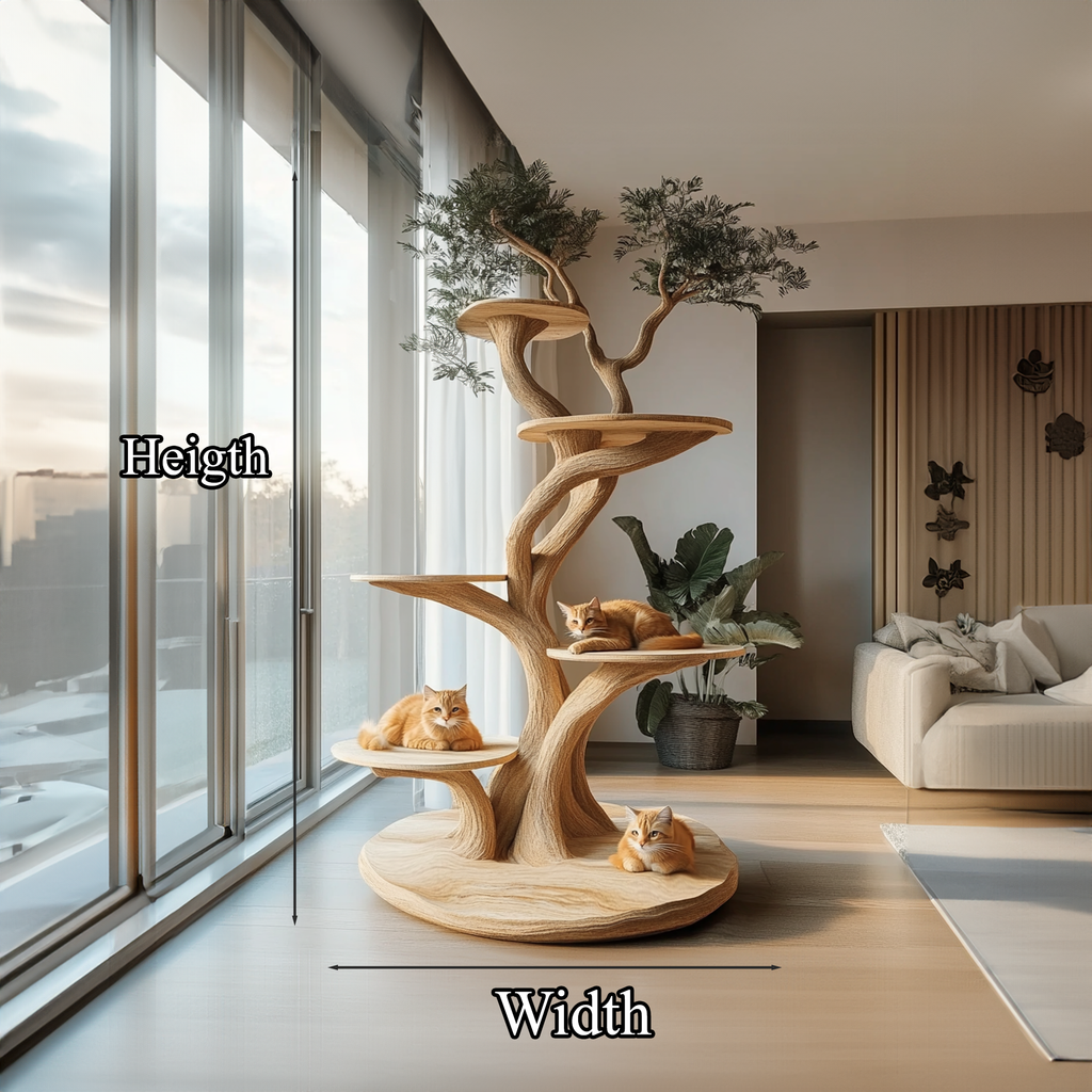 Large Handmade Wooden Cat Climbing Tree in Modern Style