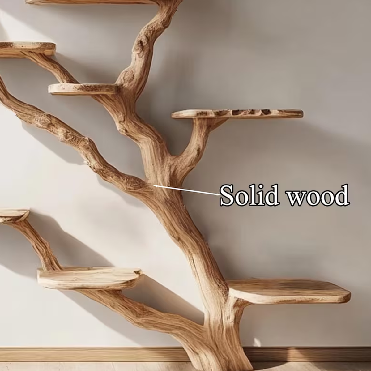 Natural Wood Cat Tree, Tall Handmade Cat Tower With Branch Perches