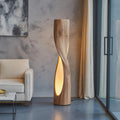 Spiral Carved Wood Column Floor Lamp with Cutouts, 47 to 71 in Tall