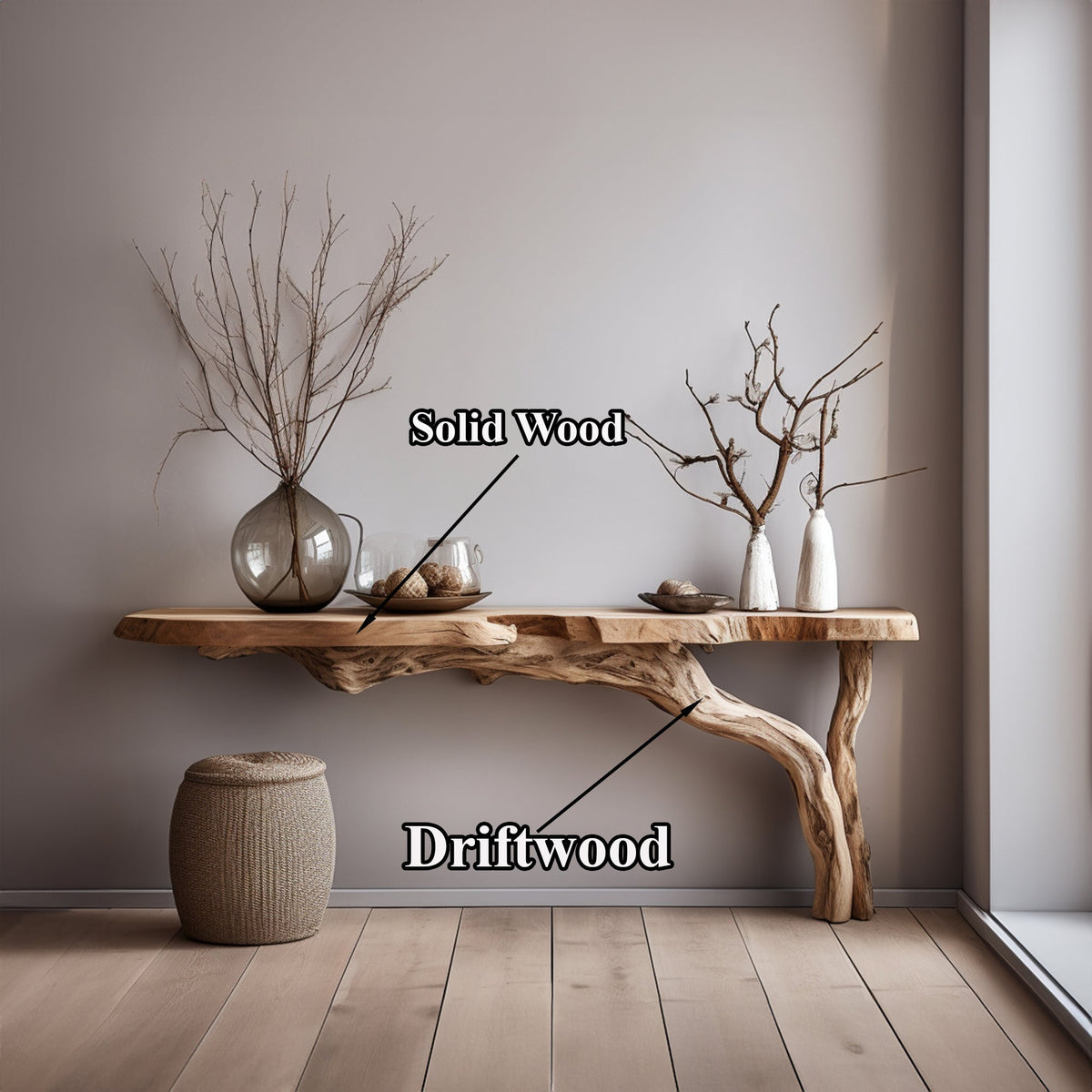 Rustic Live Edge Solid Wood Side Console for Modern Spaces