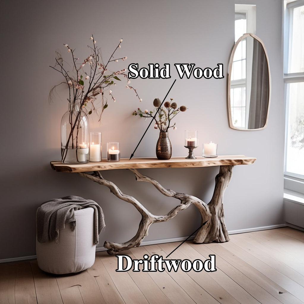 Live Edge Solid Wood Console Side Table with Floating Top