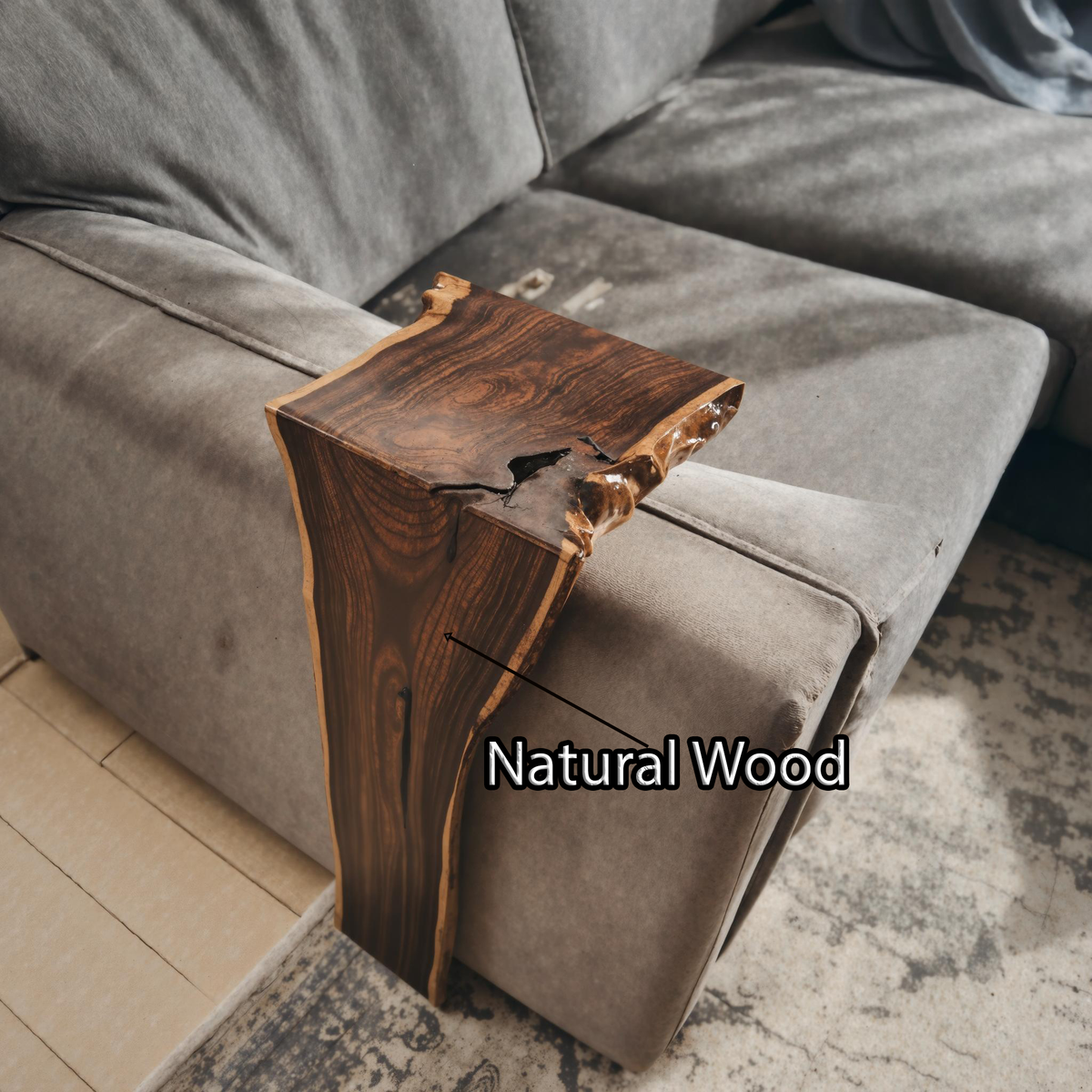 Couch Arm Tray Table, Farmhouse Waterfall Solid Wood Armrest Table
