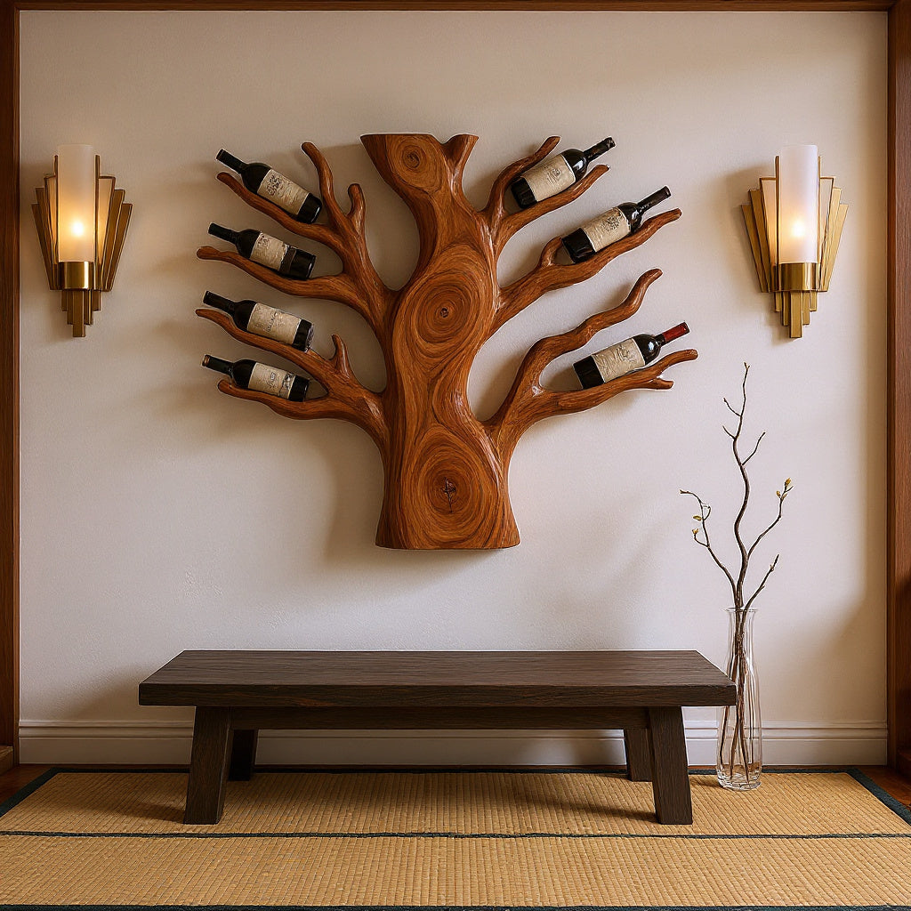 Floating Wall Wine Rack In Solid Wood For Living Rooms, 64 to 76 Inch