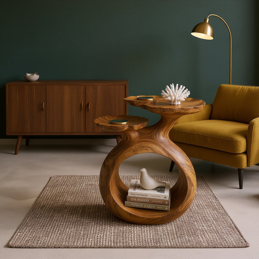 Twin Surface Wood Side Table For Beach House Living Rooms
